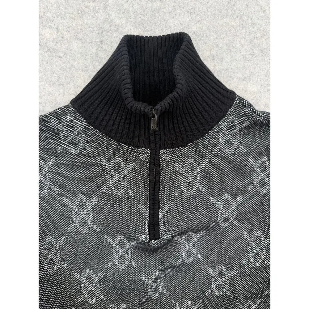 NWT Daily Paper Tems Black Knit Monogram Quarter-Zip Sweater Size MEDIUM
